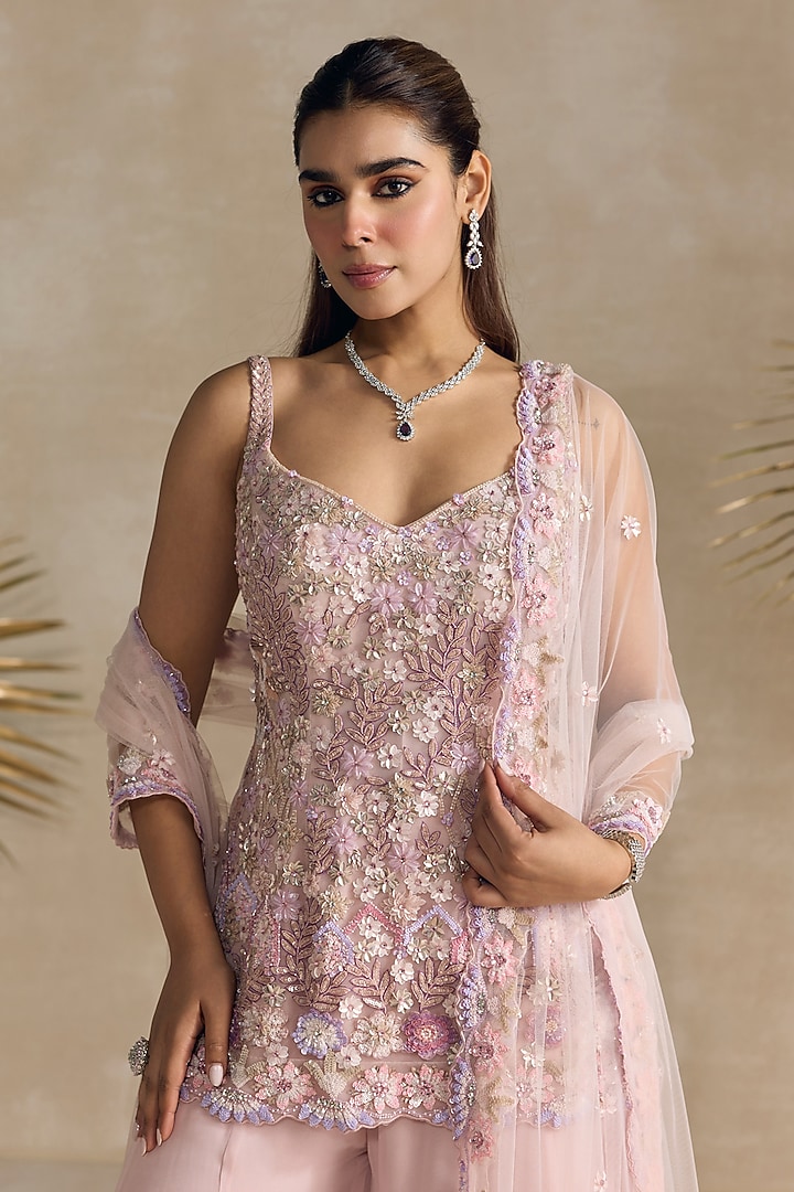 Pastel Pink Georgette Bridal Sharara Set by OPUS ATELIER at Pernia's Pop Up Shop