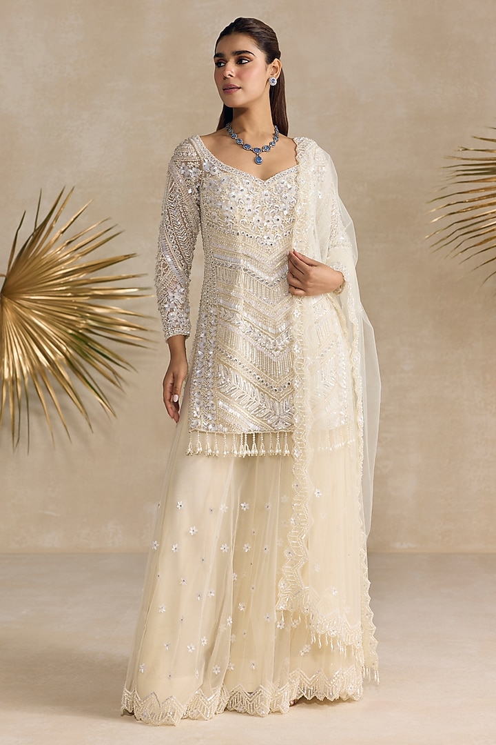 Ivory Georgette Bridal Sharara Set by OPUS ATELIER at Pernia's Pop Up Shop