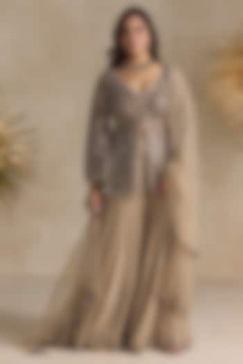 Dull Brown & Silver Georgette Bridal Sharara Set by OPUS ATELIER at Pernia's Pop Up Shop
