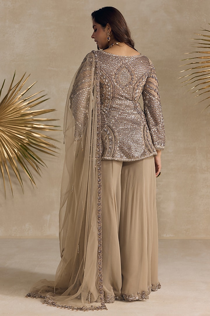 Dull Brown & Silver Georgette Bridal Sharara Set by OPUS ATELIER at Pernia's Pop Up Shop