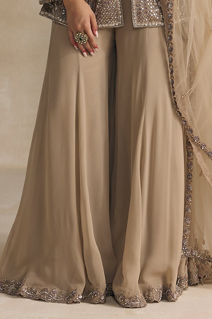 Dull Brown & Silver Georgette Bridal Sharara Set by OPUS ATELIER at Pernia's Pop Up Shop