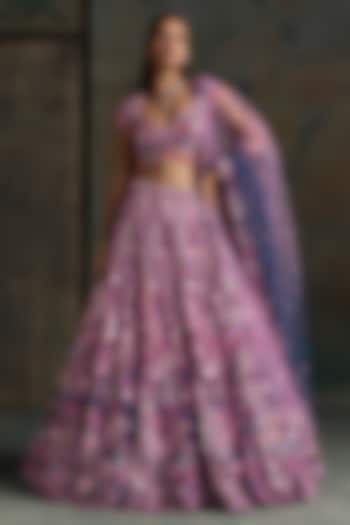 Pink & Navy Net Motif Hand Embellished Bridal Bridal Lehenga Set by OPUS ATELIER at Pernia's Pop Up Shop