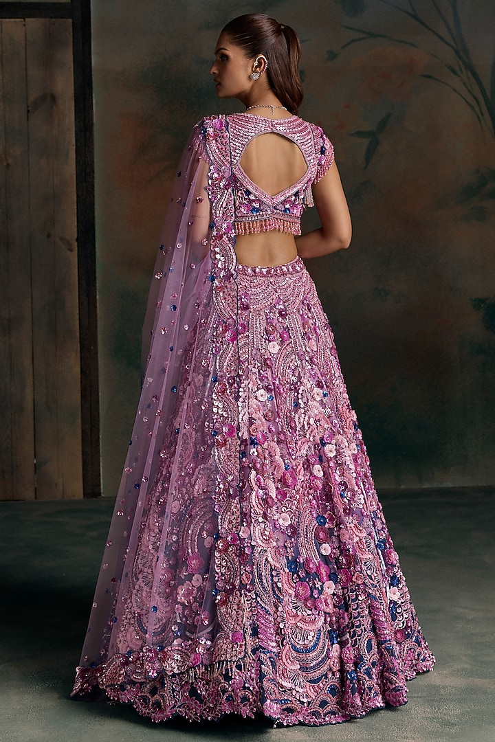 Pink & Navy Net Motif Hand Embellished Bridal Bridal Lehenga Set by OPUS ATELIER at Pernia's Pop Up Shop