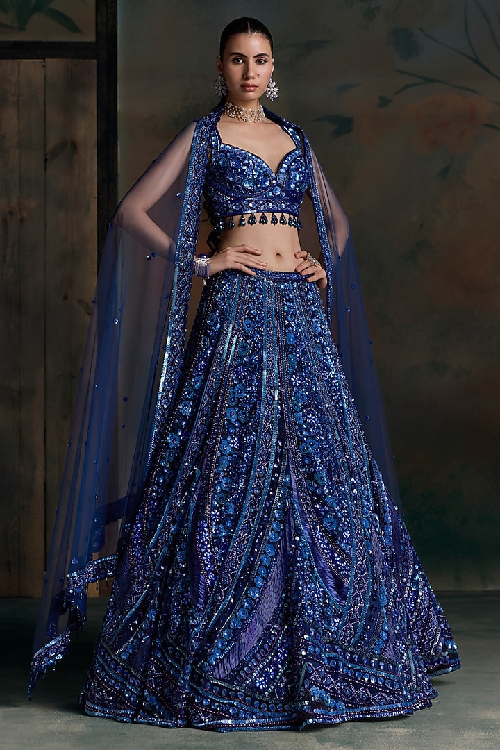 Electric Net Embellished Bridal Bridal Lehenga Set by OPUS ATELIER at Pernia's Pop Up Shop