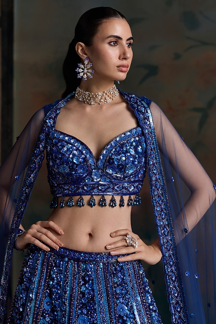 Electric Net Embellished Bridal Bridal Lehenga Set by OPUS ATELIER at Pernia's Pop Up Shop