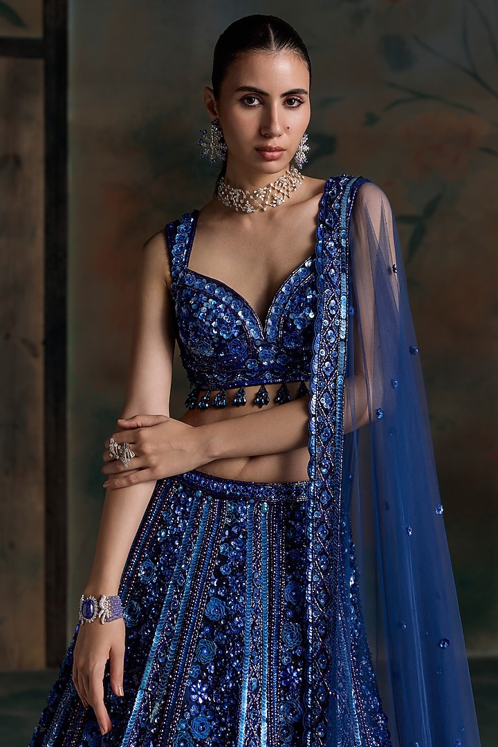 Electric Net Embellished Bridal Bridal Lehenga Set by OPUS ATELIER at Pernia's Pop Up Shop