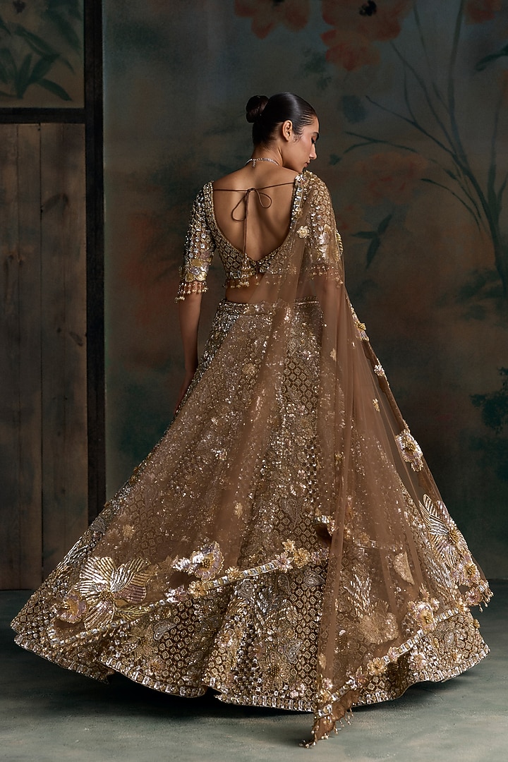 Gold Net Applique Embellished Bridal Bridal Lehenga Set by OPUS ATELIER at Pernia's Pop Up Shop