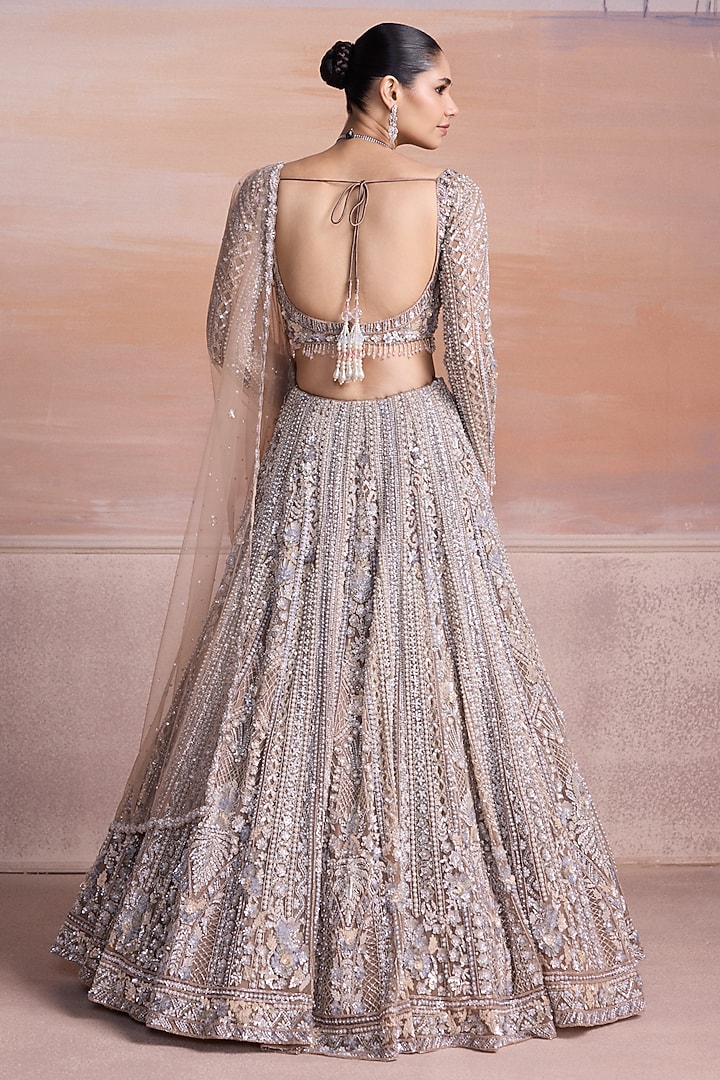 Silver Ombre Net Pearl Embellished Bridal Bridal Lehenga Set by OPUS ATELIER at Pernia's Pop Up Shop