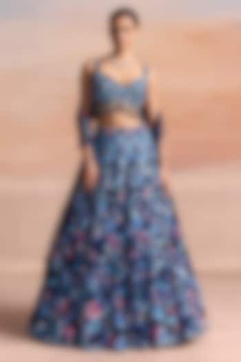 Blue Net Sequin Embroidered Bridal Bridal Lehenga Set by OPUS ATELIER at Pernia's Pop Up Shop