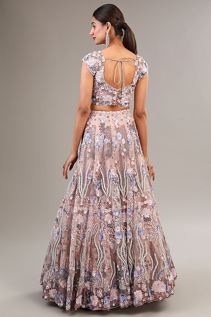 Lilac Tulle Net Sequins & Crystal Embroidered Bridal Lehenga Set by OPUS ATELIER at Pernia's Pop Up Shop