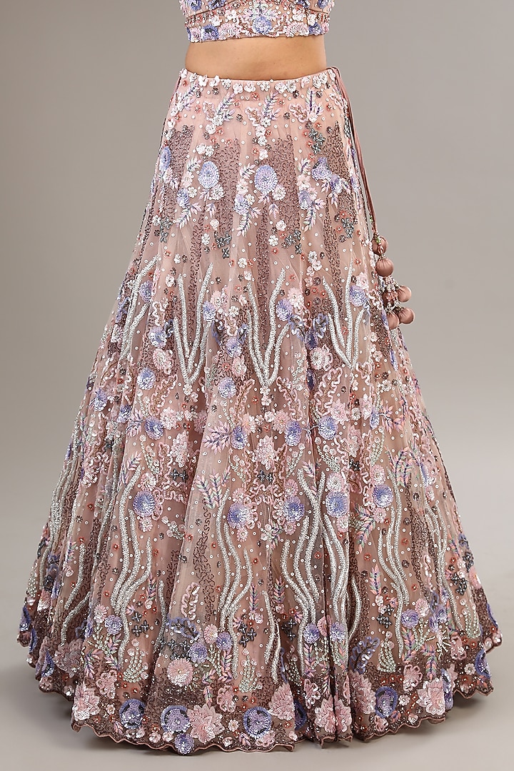 Lilac Tulle Net Sequins & Crystal Embroidered Bridal Lehenga Set by OPUS ATELIER at Pernia's Pop Up Shop