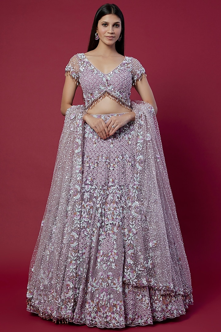 Lavender Embroidered Lehenga Set by OPUS ATELIER