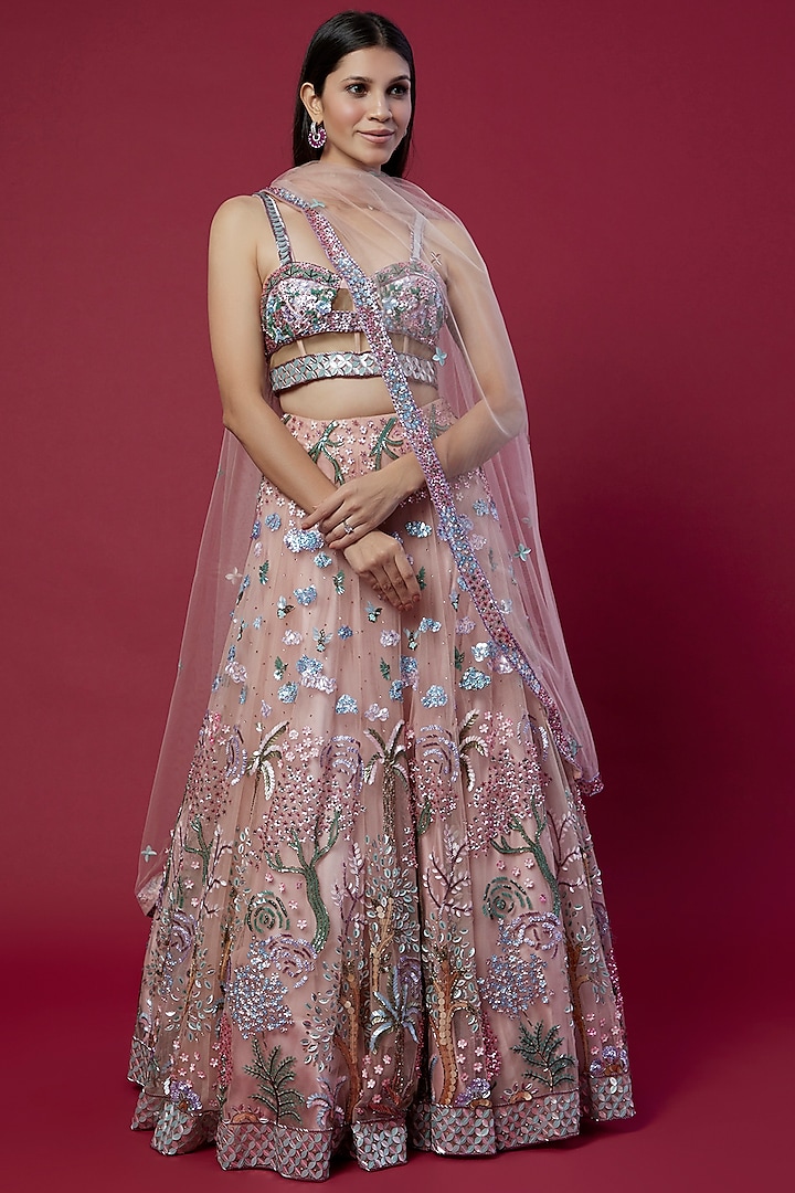 Dusty Pink Embroidered Lehenga Set by OPUS ATELIER