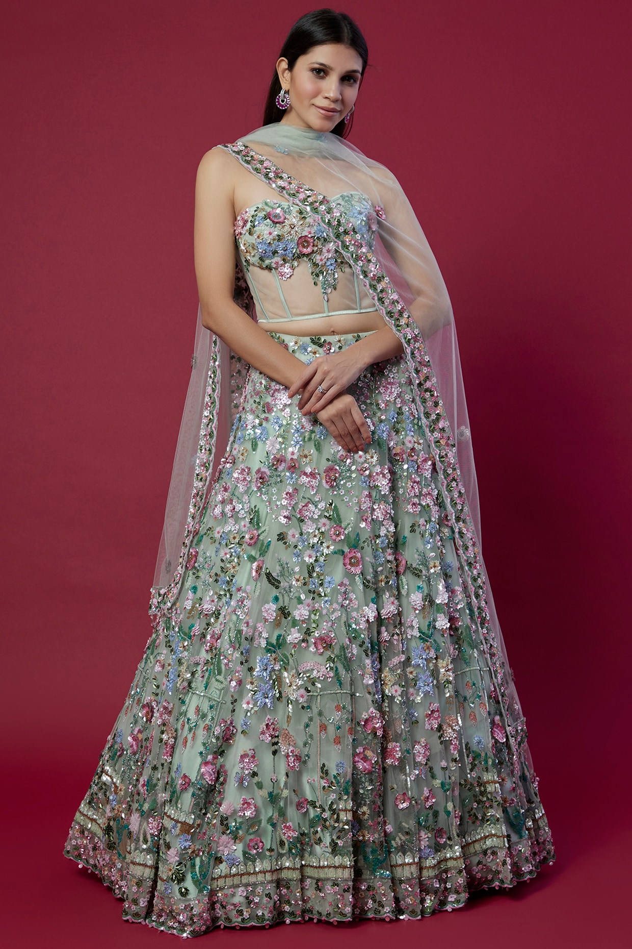 Mint Green Designer Lehenga Choli In Net 2188LG05