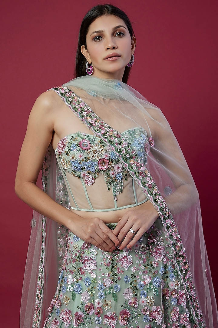 Seafoam Green Embroidered Bridal Lehenga Set by OPUS ATELIER at Pernia's Pop Up Shop