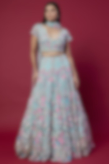 Sky Blue Embroidered Bridal Lehenga Set by OPUS ATELIER at Pernia's Pop Up Shop