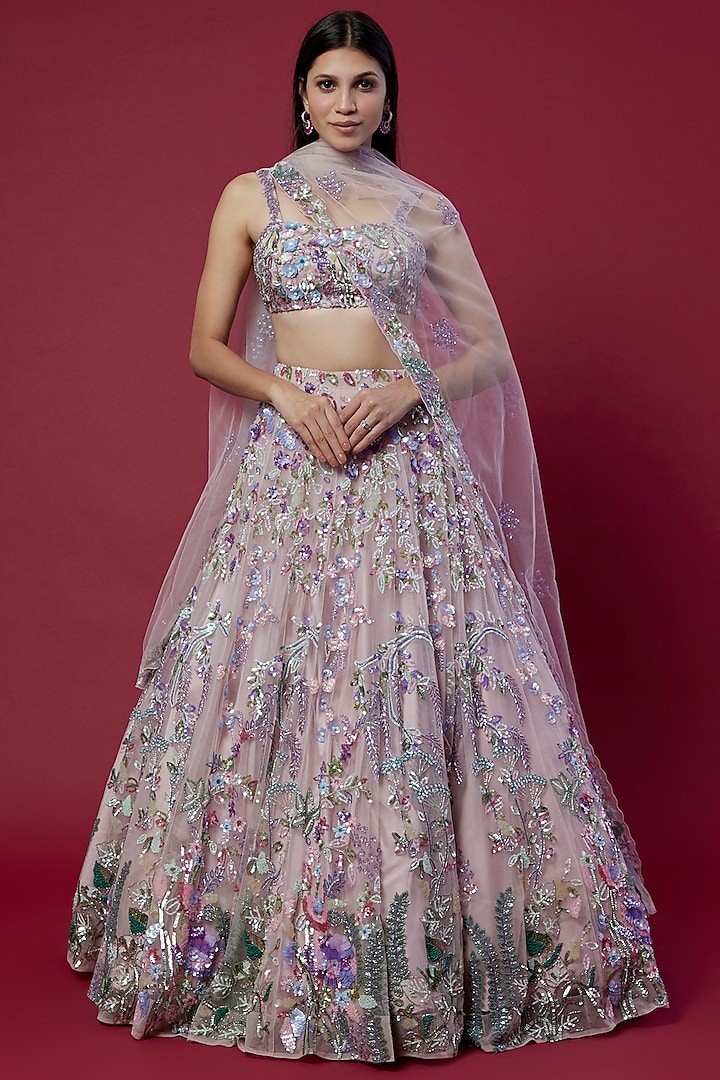 Lilac Embroidered Lehenga Set by OPUS ATELIER