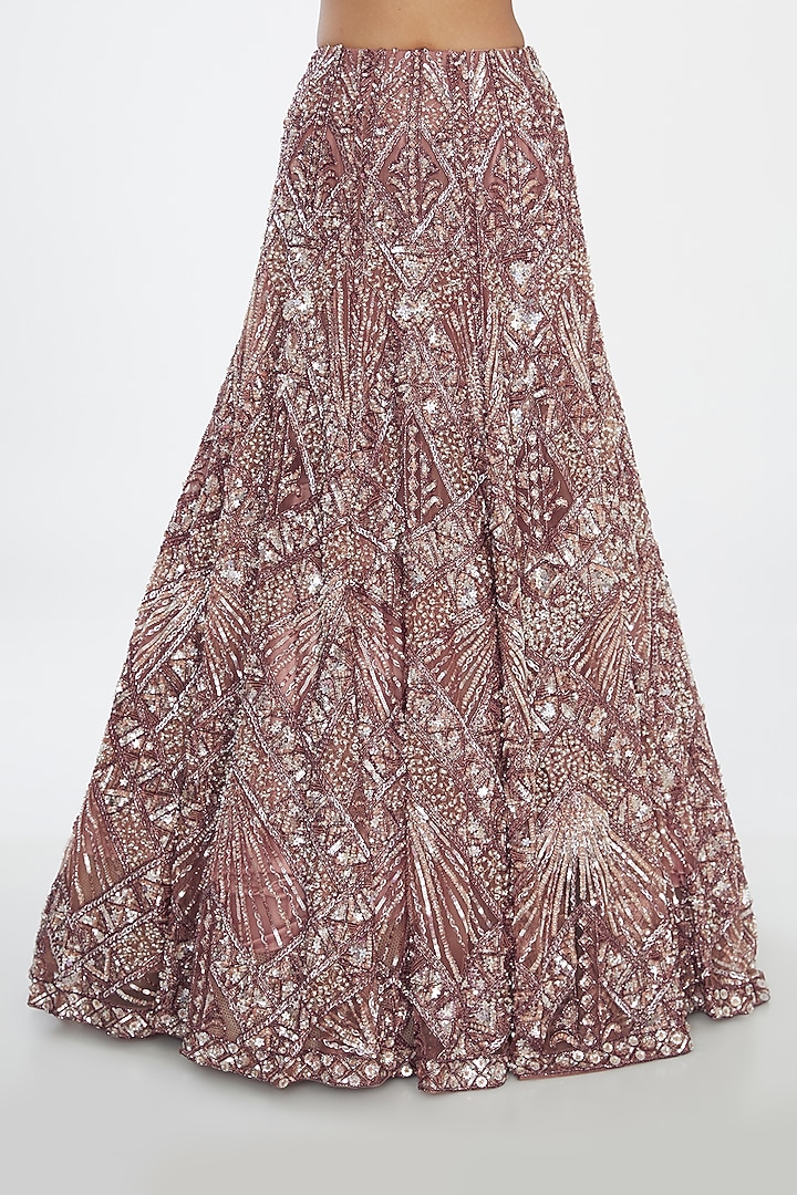 Burgundy & Silver Viscose Net Hand Embroidered Bridal Lehenga Set by OPUS ATELIER at Pernia's Pop Up Shop