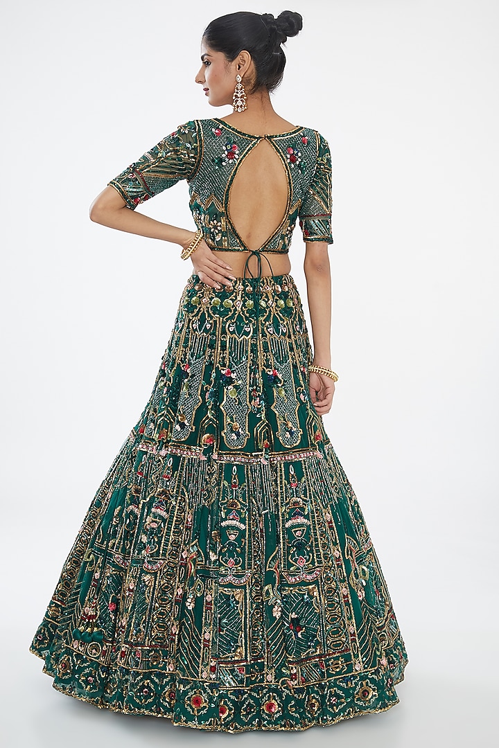 Emerald Bloom Satin Lehenga Set