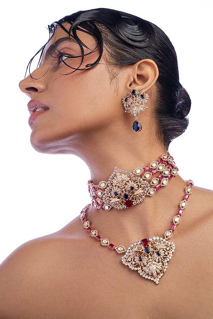 Rose Gold Plated Sapphire & Ruby Red Gemstone Necklace by Opalina at Pernia's Pop Up Shop