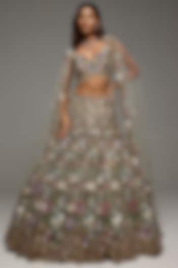 Multi-Colored Net Hand Embroidered Bridal Lehenga Set by OPUS ATELIER at Pernia's Pop Up Shop