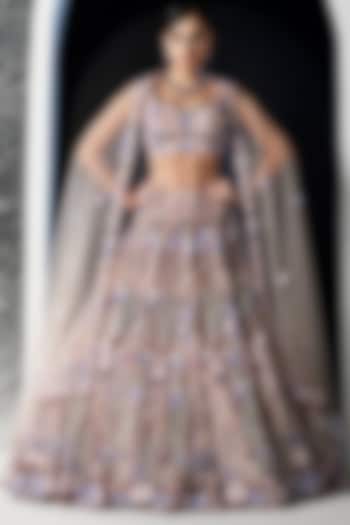 Lilac Tulle Net Sequins & Crystal Embroidered Bridal Lehenga Set by OPUS ATELIER at Pernia's Pop Up Shop