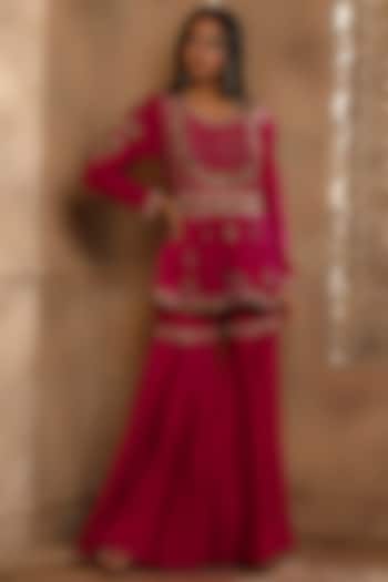 Dark Pink Chanderi Gharara Set by Omana by Ranjana Bothra