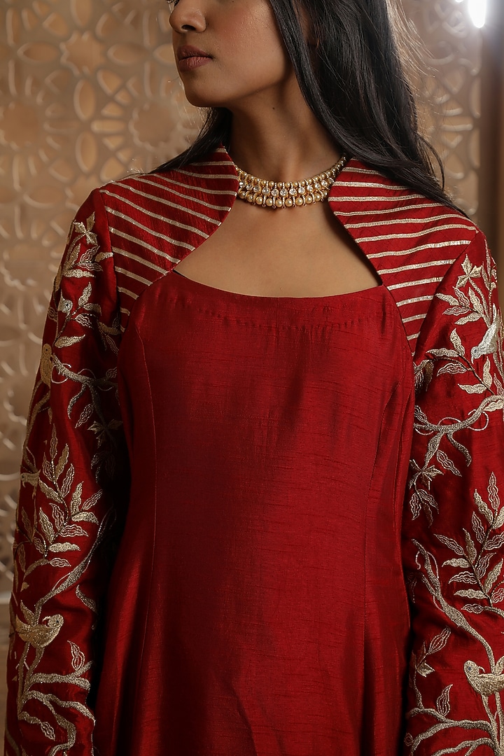 Ranjana Red Silk Kurta Set