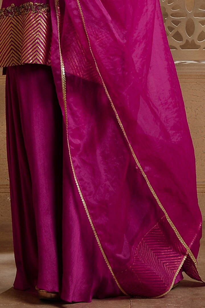 Magenta Cupro Raw Silk Gharara Set by Omana by Ranjana Bothra at Pernia's Pop Up Shop
