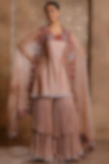 Blush Pink Crinkled Chiffon Gharara Set by Omana by Ranjana Bothra