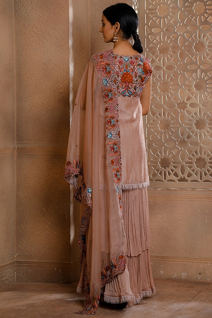 Blush Pink Crinkled Chiffon Gharara Set by Omana by Ranjana Bothra at Pernia's Pop Up Shop