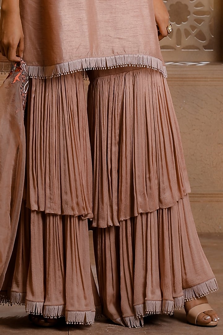 Blush Pink Crinkled Chiffon Gharara Set by Omana by Ranjana Bothra at Pernia's Pop Up Shop