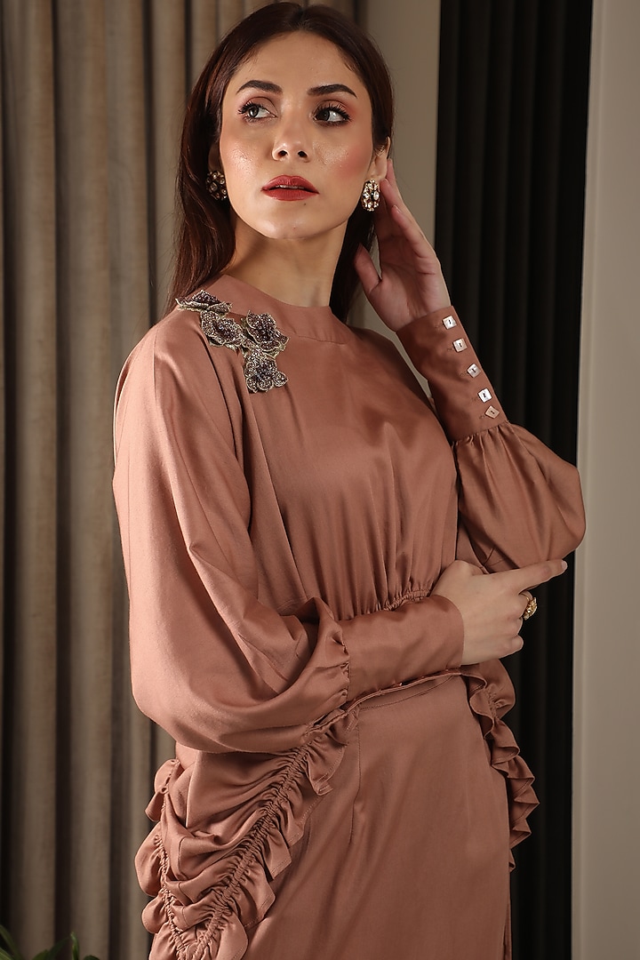Brown Modal Satin Skirt Set by Omana by Ranjana Bothra at Pernia's Pop Up Shop