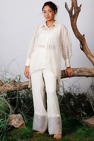 White Organza & Satin Co-Ord Set by Omana by Ranjana Bothra