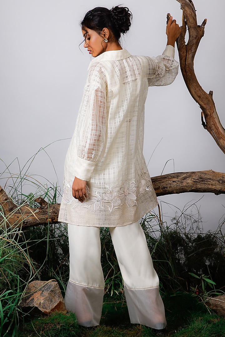 White Organza & Satin Co-Ord Set by Omana by Ranjana Bothra at Pernia's Pop Up Shop