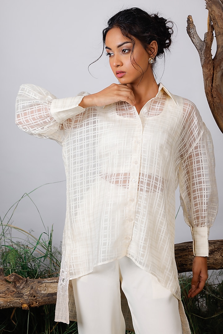 White Organza & Satin Co-Ord Set by Omana by Ranjana Bothra at Pernia's Pop Up Shop
