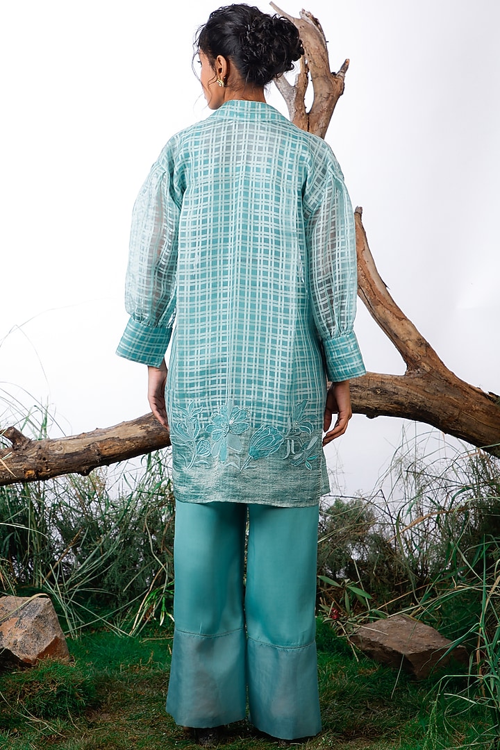 Aqua Blue Organza & Satin Co-Ord Set by Omana by Ranjana Bothra at Pernia's Pop Up Shop