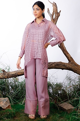 Mauve Organza & Satin Co-Ord Set by Omana by Ranjana Bothra