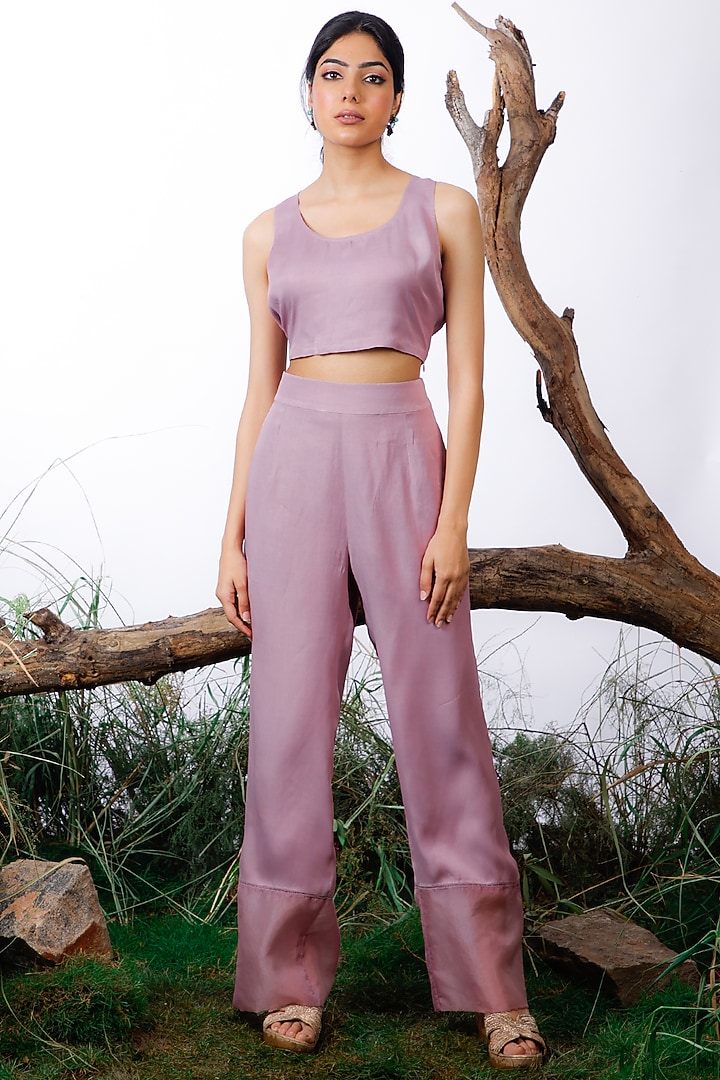 Mauve Organza & Satin Co-Ord Set by Omana by Ranjana Bothra at Pernia's Pop Up Shop