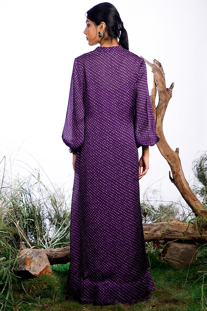 Purple Satin Silk Printed Jacket Vacation Dress by Omana by Ranjana Bothra at Pernia's Pop Up Shop