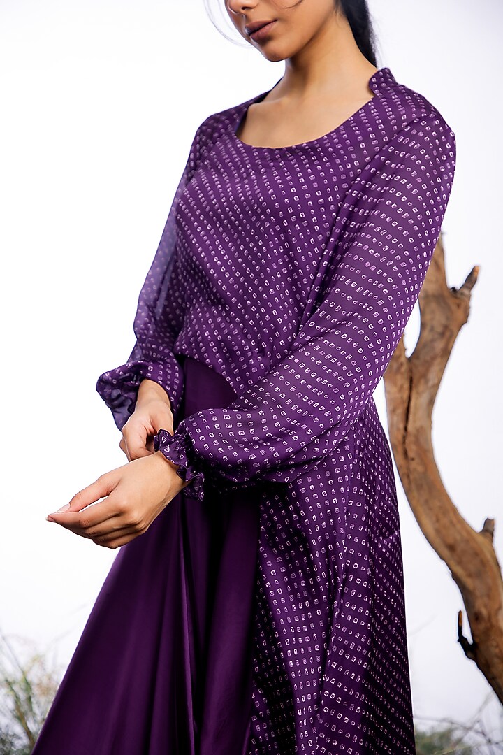 Purple Satin Silk Printed Jacket Vacation Dress by Omana by Ranjana Bothra at Pernia's Pop Up Shop