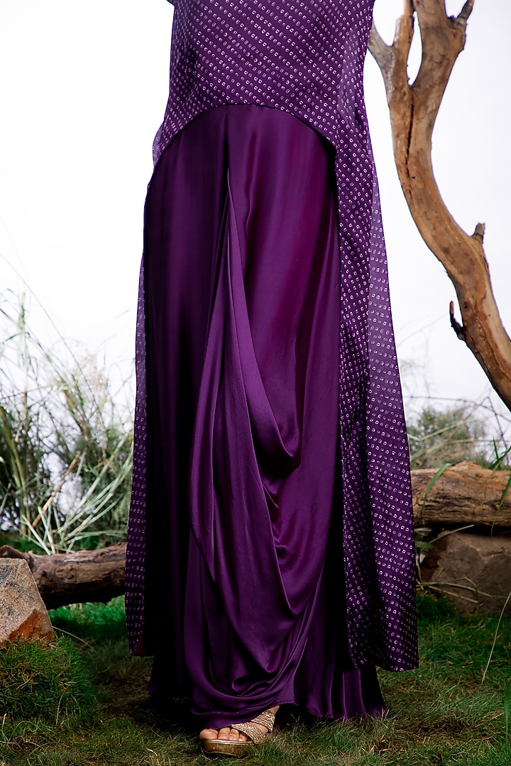 Purple Satin Silk Printed Jacket Vacation Dress by Omana by Ranjana Bothra at Pernia's Pop Up Shop