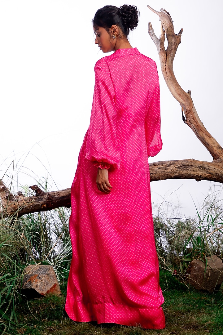 Pink Satin Silk Printed Jacket Vacation Dress by Omana by Ranjana Bothra at Pernia's Pop Up Shop