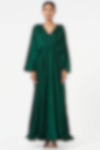 Emerald Green Satin Silk Gown by Omana by Ranjana Bothra