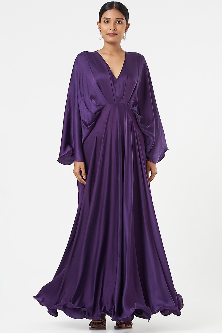 Purple Satin Silk Gown by Omana by Ranjana Bothra