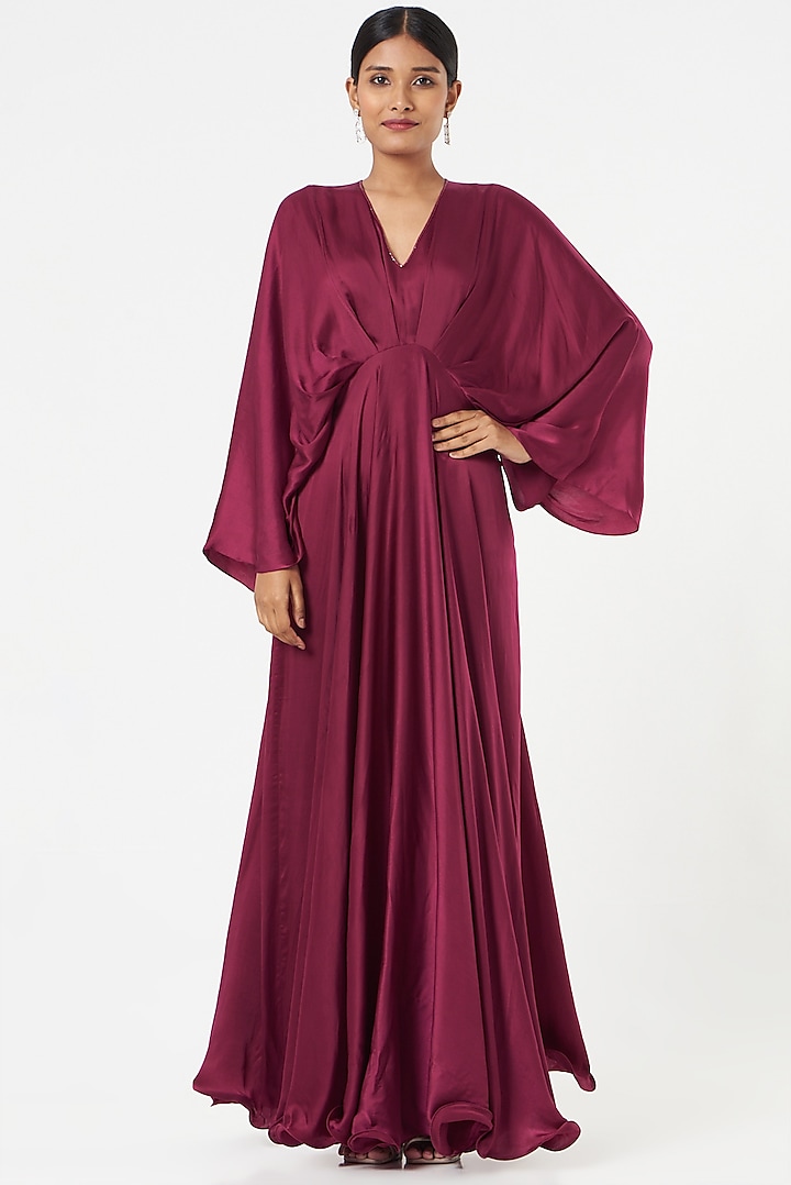 Mulberry Satin Silk Gown by Omana by Ranjana Bothra