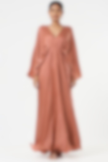 Rust Satin Silk Gown by Omana by Ranjana Bothra