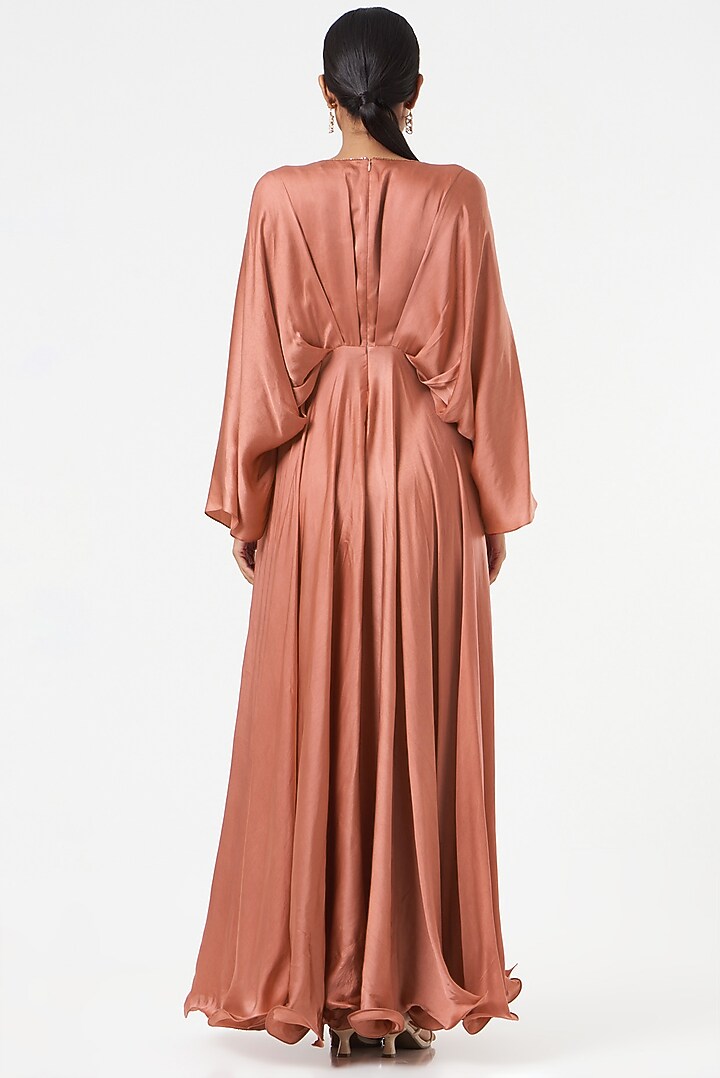 Rust Satin Silk Gown by Omana by Ranjana Bothra at Pernia's Pop Up Shop