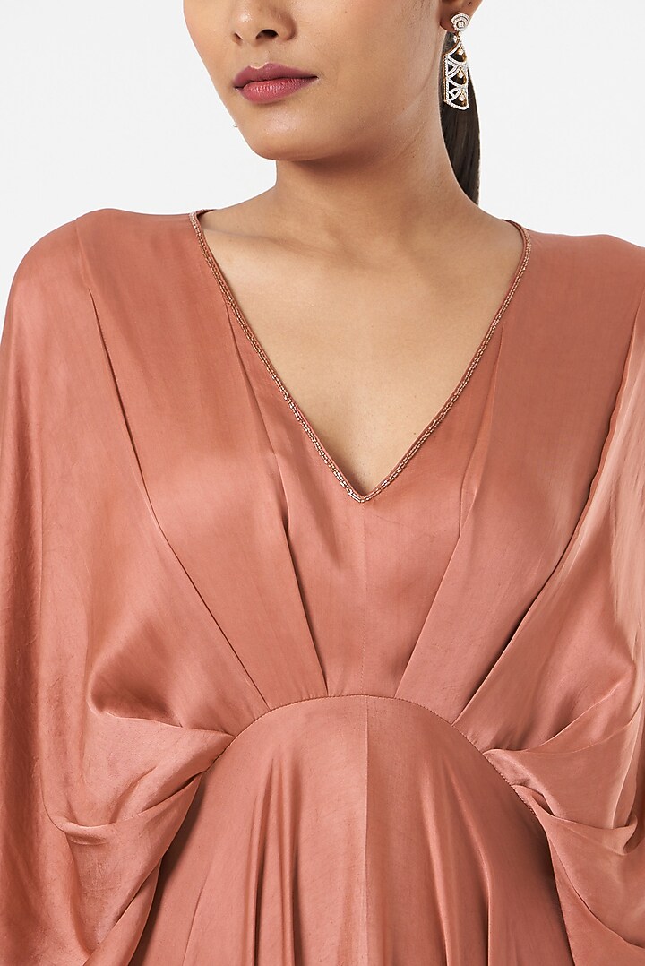 Rust Satin Silk Gown by Omana by Ranjana Bothra at Pernia's Pop Up Shop