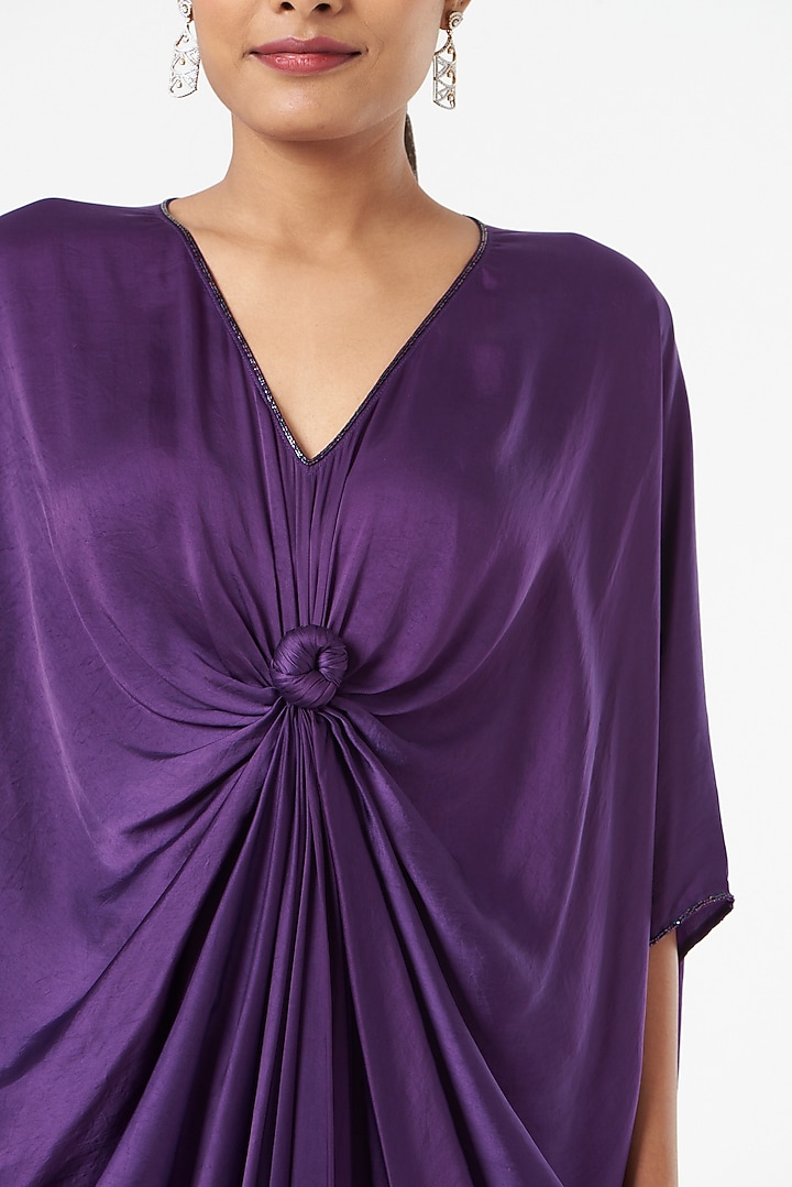 Purple Satin Silk Kaftan by Omana by Ranjana Bothra at Pernia's Pop Up Shop
